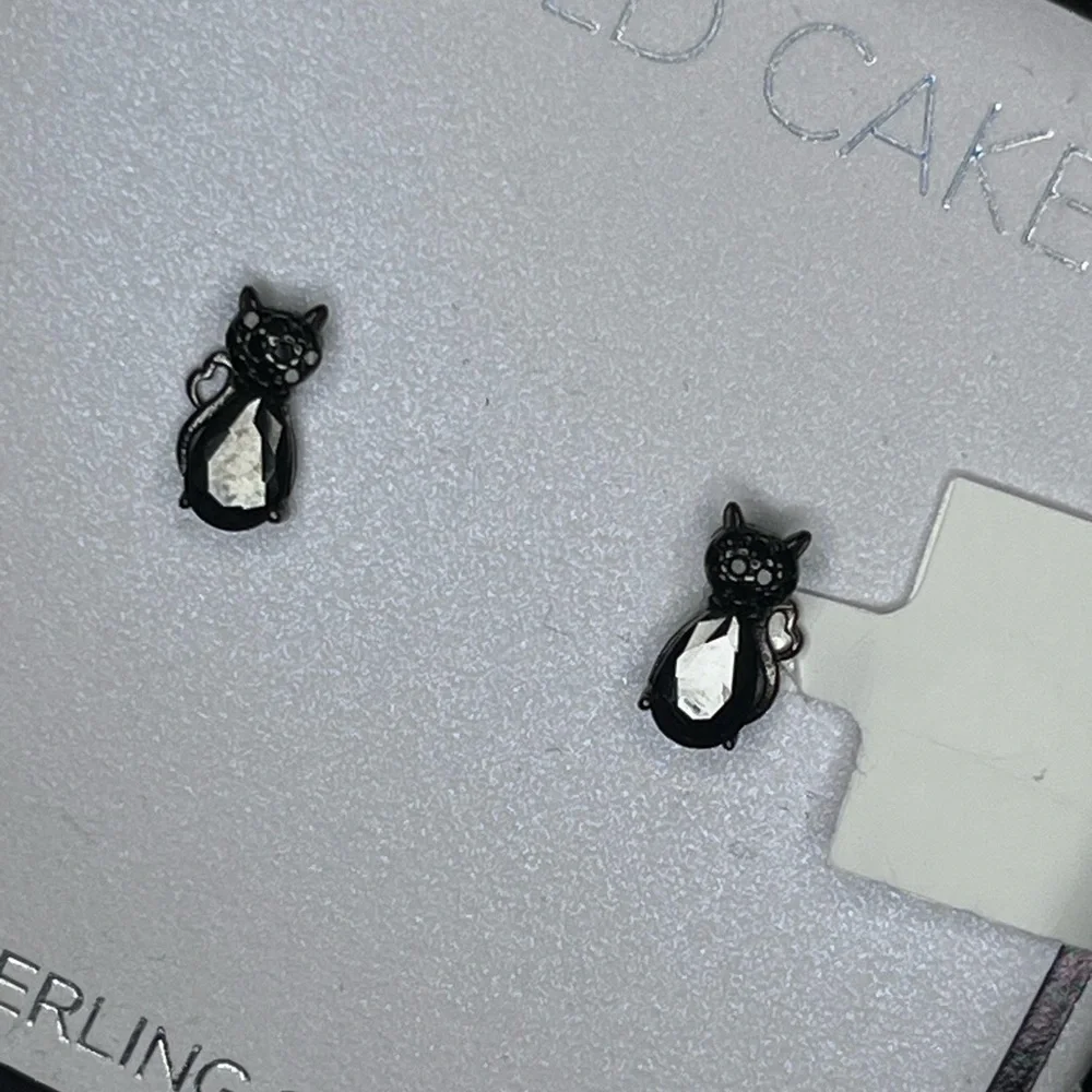 Sterling Silver Black Cat Earrings